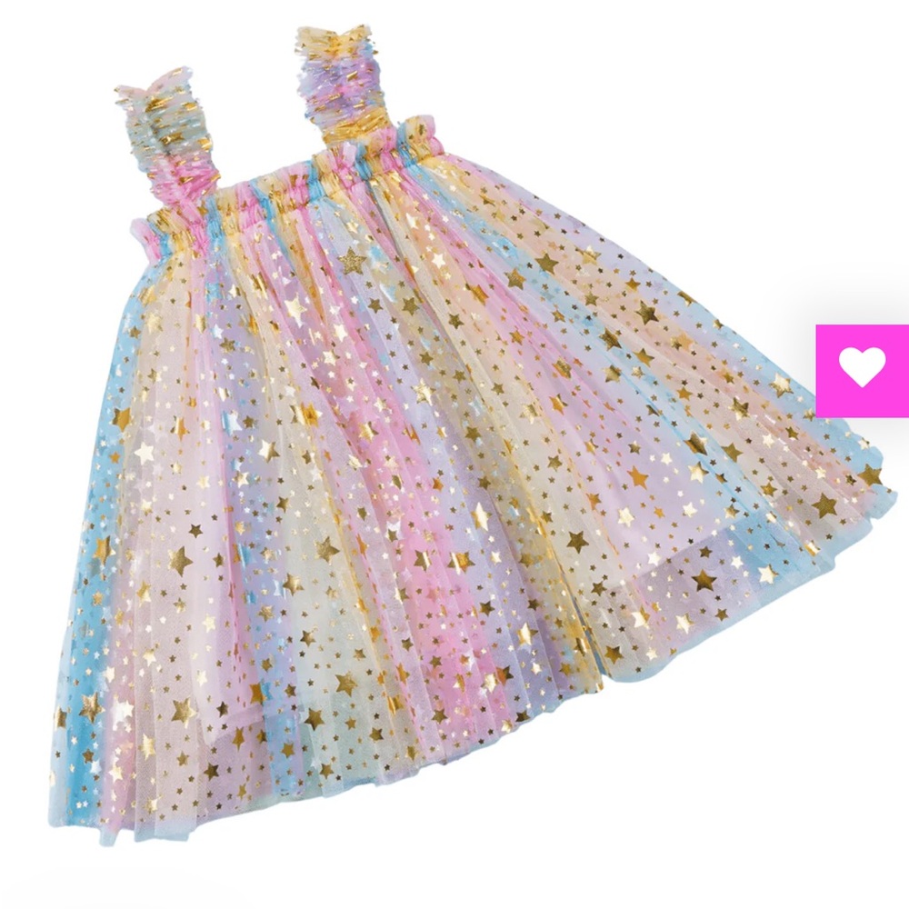 Magic rainbow tulle dress with head bow clip